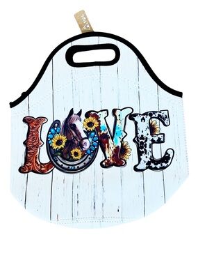 NEW Tipi LOVE Sunflower Horse Horseshoe Equestrian Western Neoprene Cooler Bag